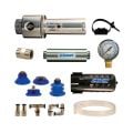 A deluxe kit includes pump, cups, fittings, tubing, mounting clip, filter and regulator (with coupler).