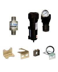 Threaded Line Vac Kits include a Threaded Line Vac, mounting bracket, filter separator and pressure regulator (with coupler).