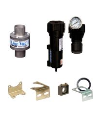 Heavy Duty Line Vac Kits include a Heavy Duty Line Vac, mounting bracket, filter separator and pressure regulator (with coupler).