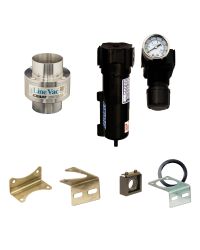 Line Vac Kits include a Line Vac, mounting bracket, filter separator and pressure regulator (with coupler).