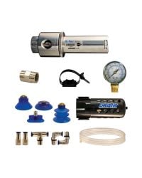 A deluxe kit includes pump, cups, fittings, tubing, mounting clip, filter and regulator (with coupler).