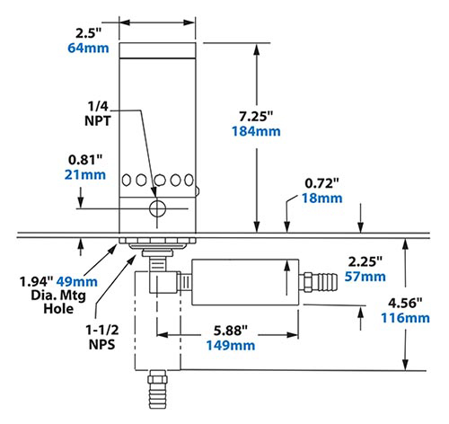 NEMA 4 ATEX Cabinet Cooler Dimensions